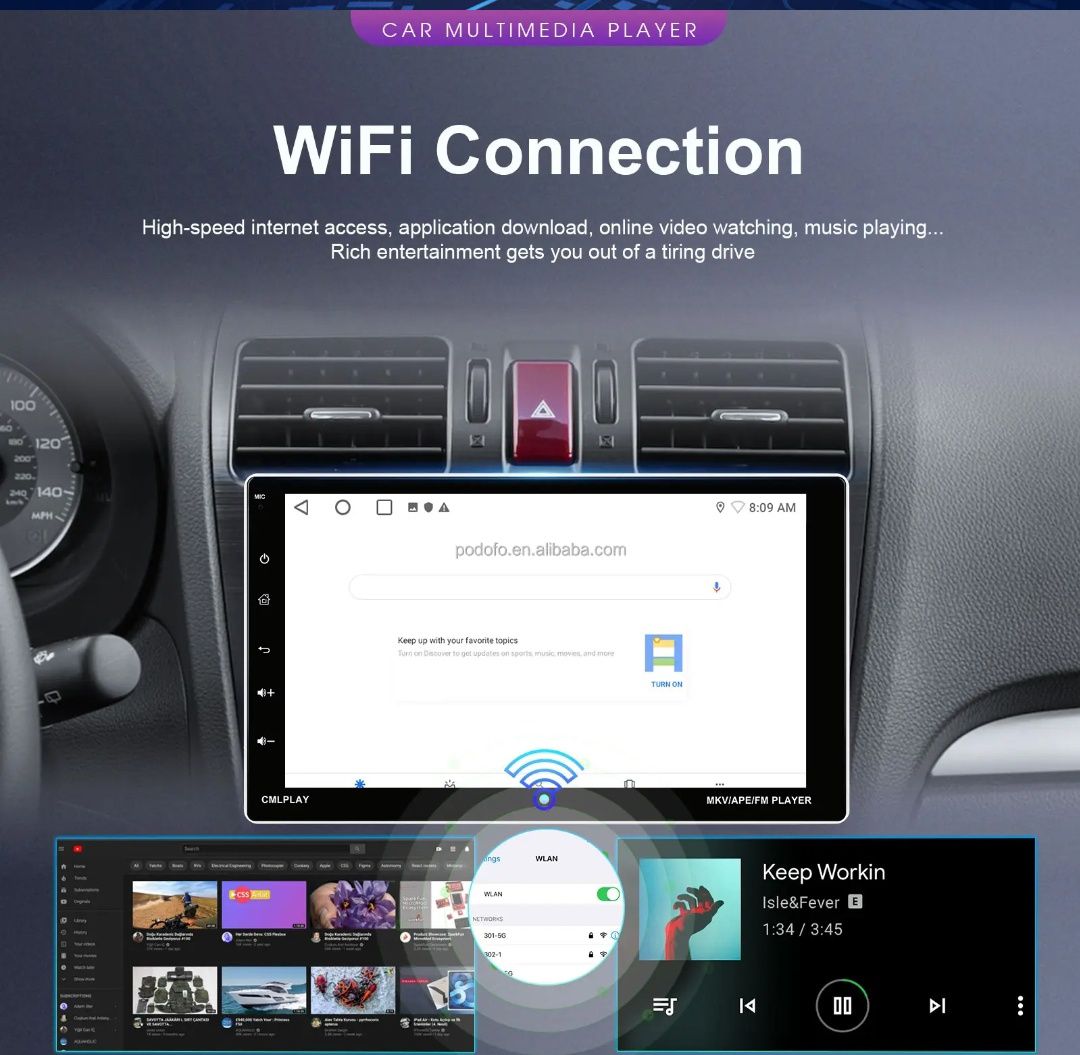 Rádio 1din 9" Android 13 Carplay 64GB HD WiFi GPS Bluetooth NOVO