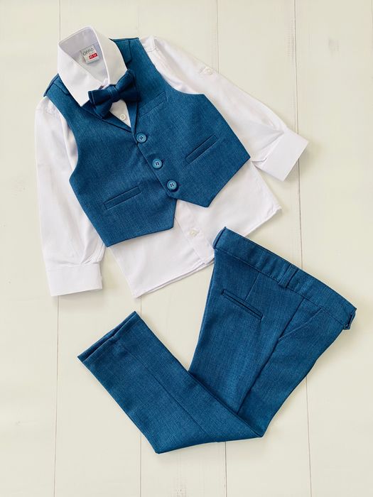 Elegancki komplet chłopięcy koszula spodnie kamizelka mucha