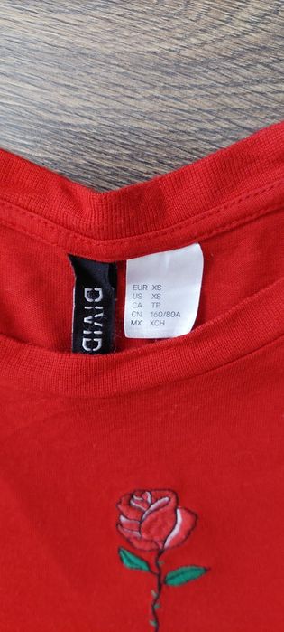 Bluzka damska T-shirt czerwony H&M XS