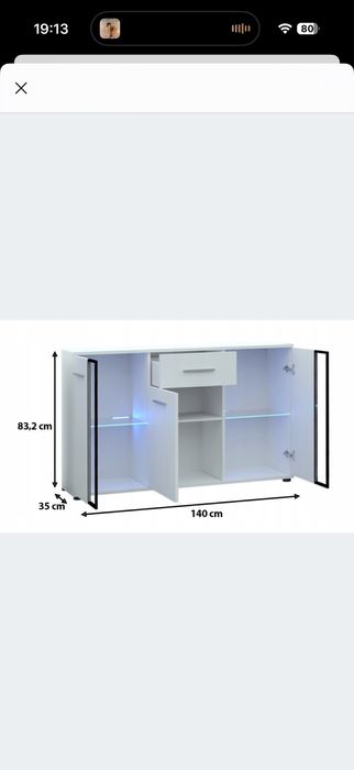 Zestaw mebli do salonu komoda bez oswietlenia