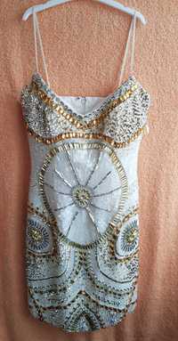 Платье Sherri Hill белое с золотом камни