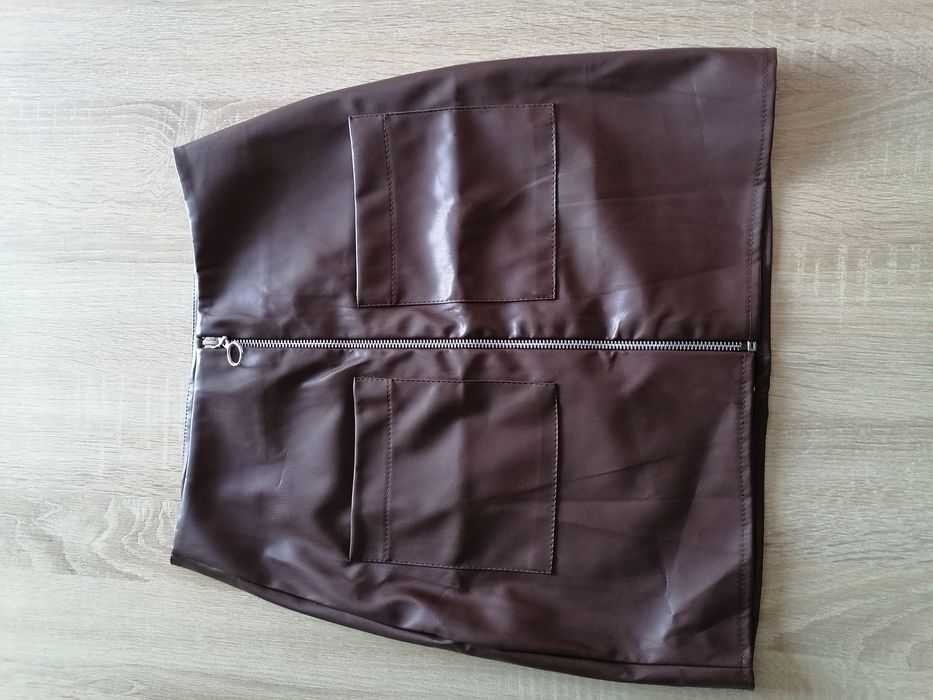 Elegancka skorzana spódnica brąz SM