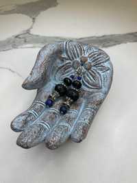 Nowe kolczyki srebrno granatowe, lapis lazuli i szafir, Pakistan, boho