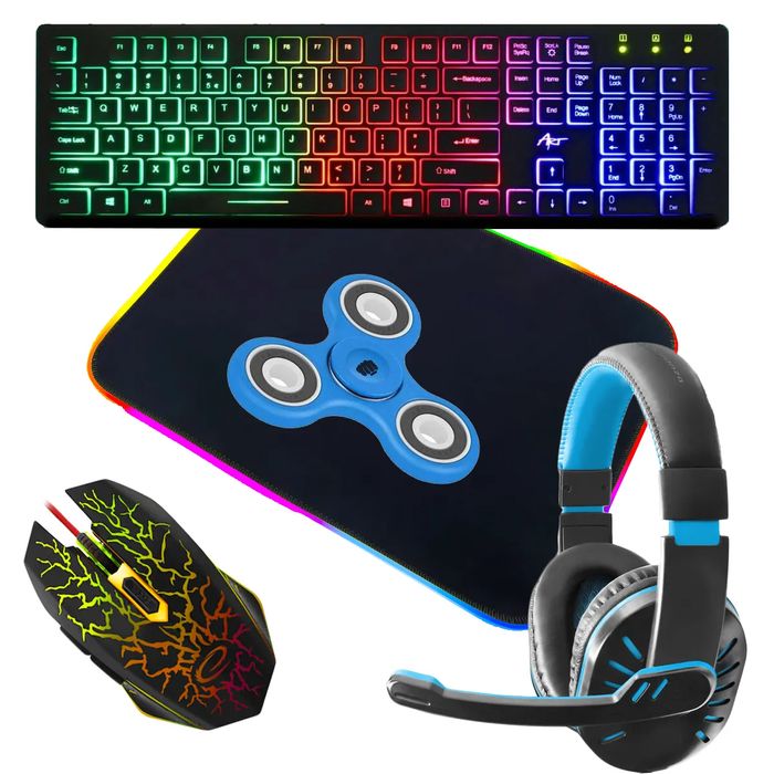Zestaw gamingowy klawiatura AK-20 podświetlana mysz mata RGB słuchawki