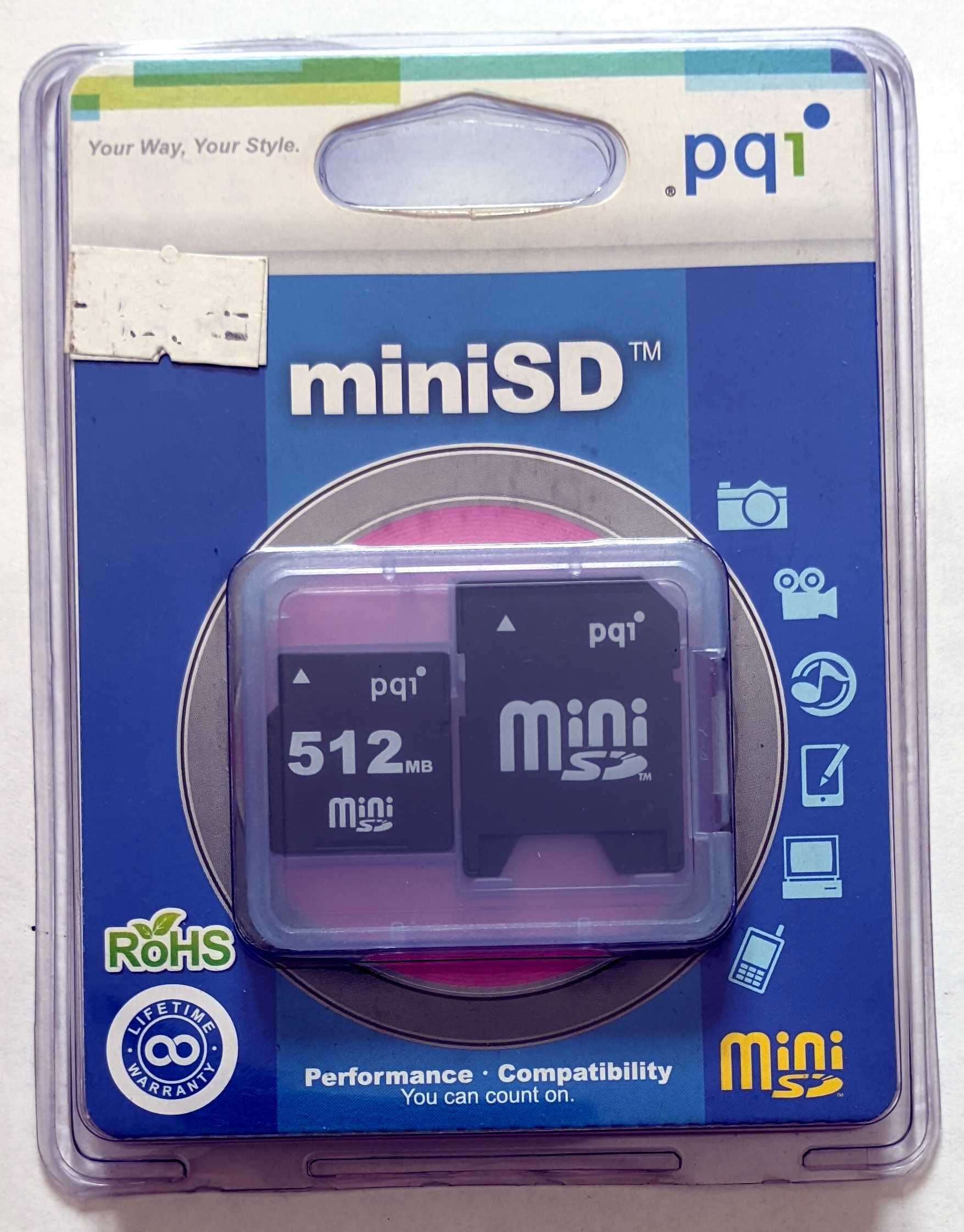 Karta pamięci miniSD o pojemności 512 MB Adapter SD