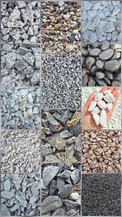 Grys kamień workowany, piasek, kora sosnowa