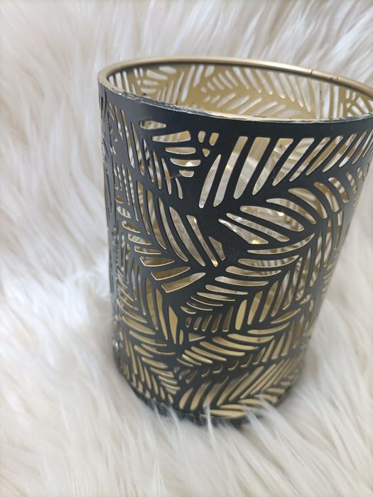 Lampka lampion LED na baterie złoty czarny liście elegancki stylowy