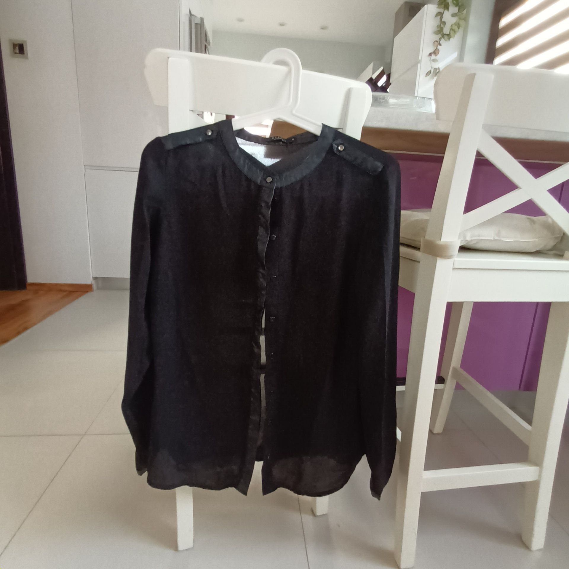 Koszula S 36 Mohito czarna bluzka skórzane wstawki elegancka wizytowa