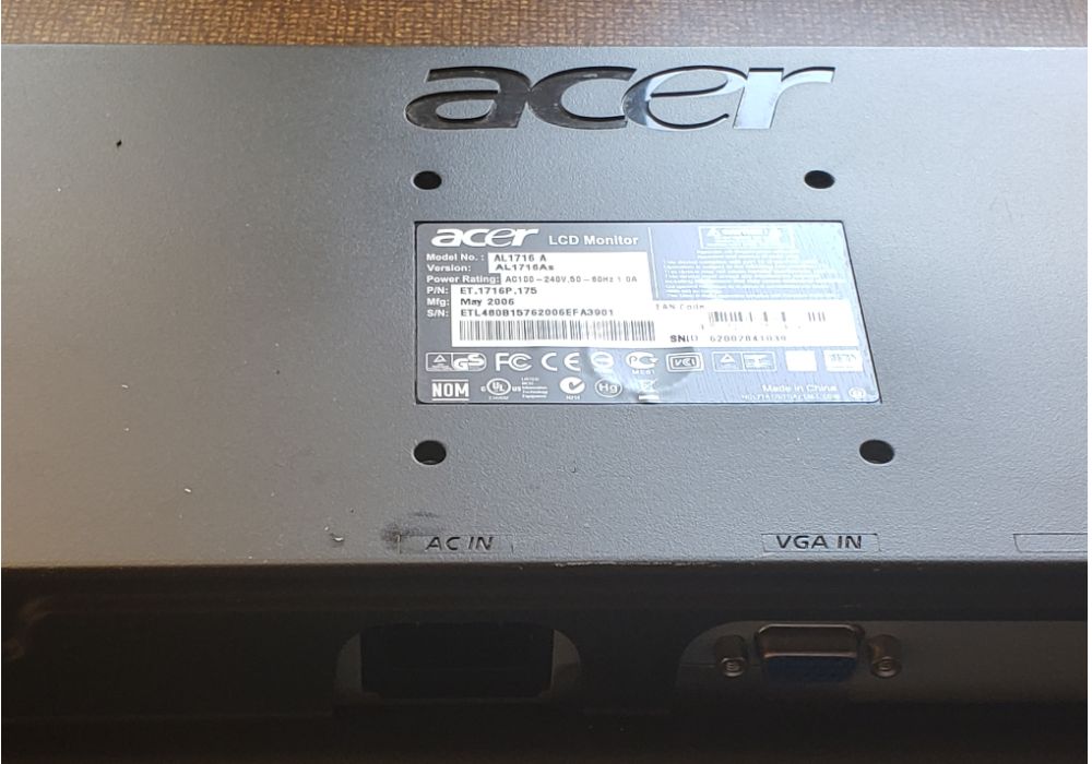 Monitor 15 polegadas ACER