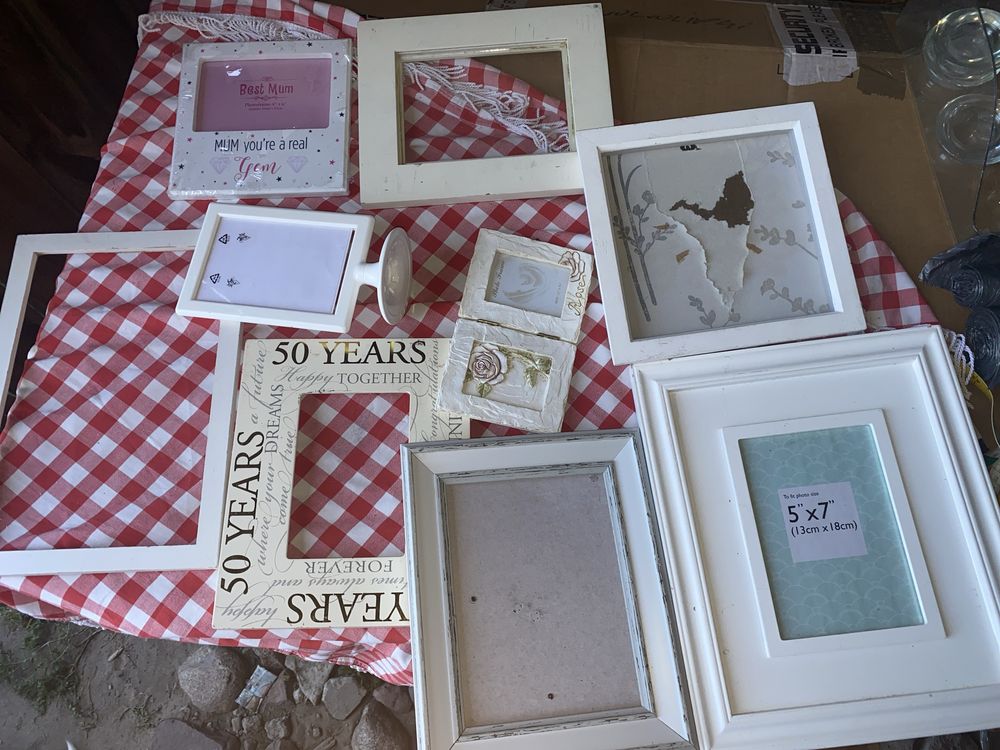 15 ramek biala oprawa drewna / ceramiczna cena za calosc