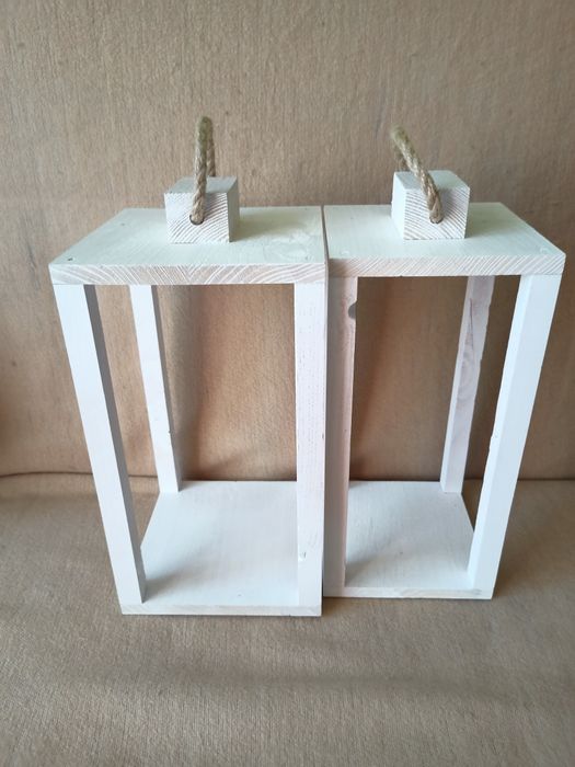 Lampiony , latarenki 3 sztuki drewniane kolor biały WARTO !