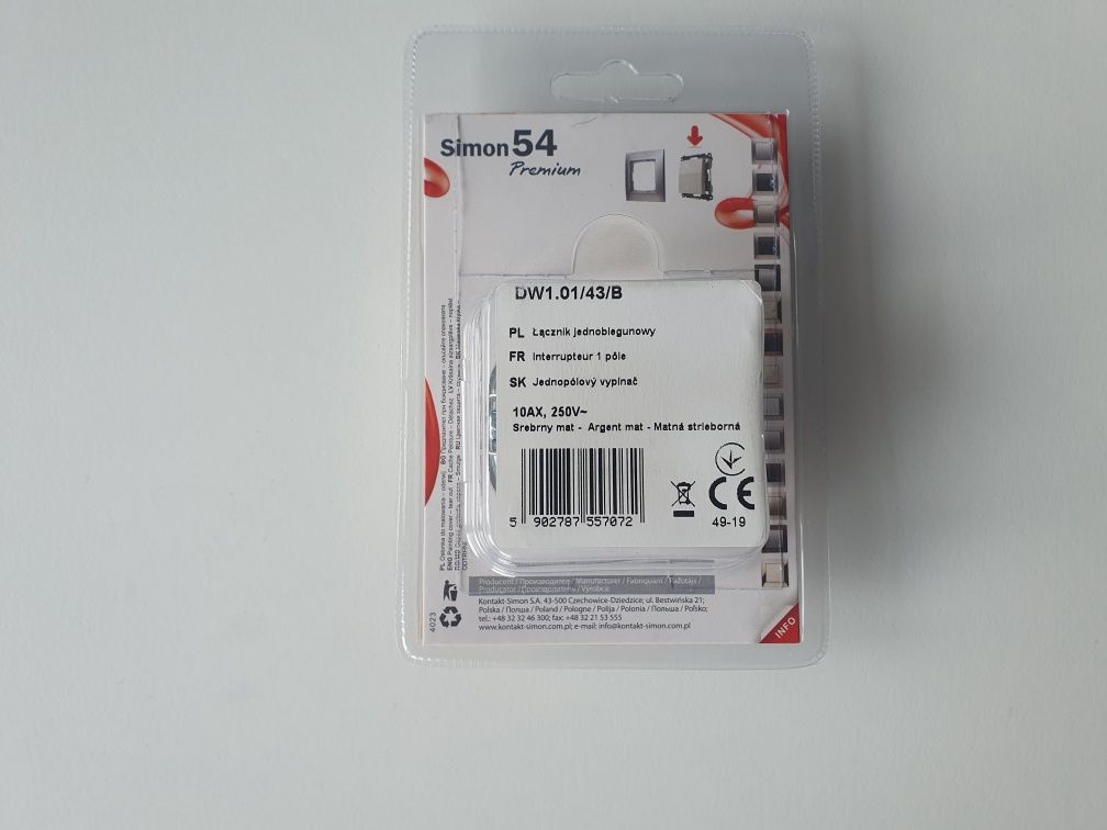 Wyłącznik pojedynczy łącznik jednobiegunowy Kontakt-simon DW1.01/43 sr