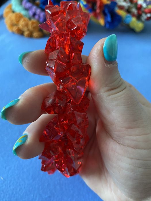 Ободок червоний з кристалами, обруч ручної роботи