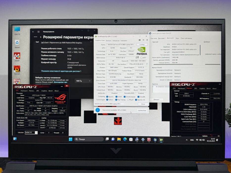 HP Victus 16, rtx 3060, ryzen 7 5800h, 144 hz