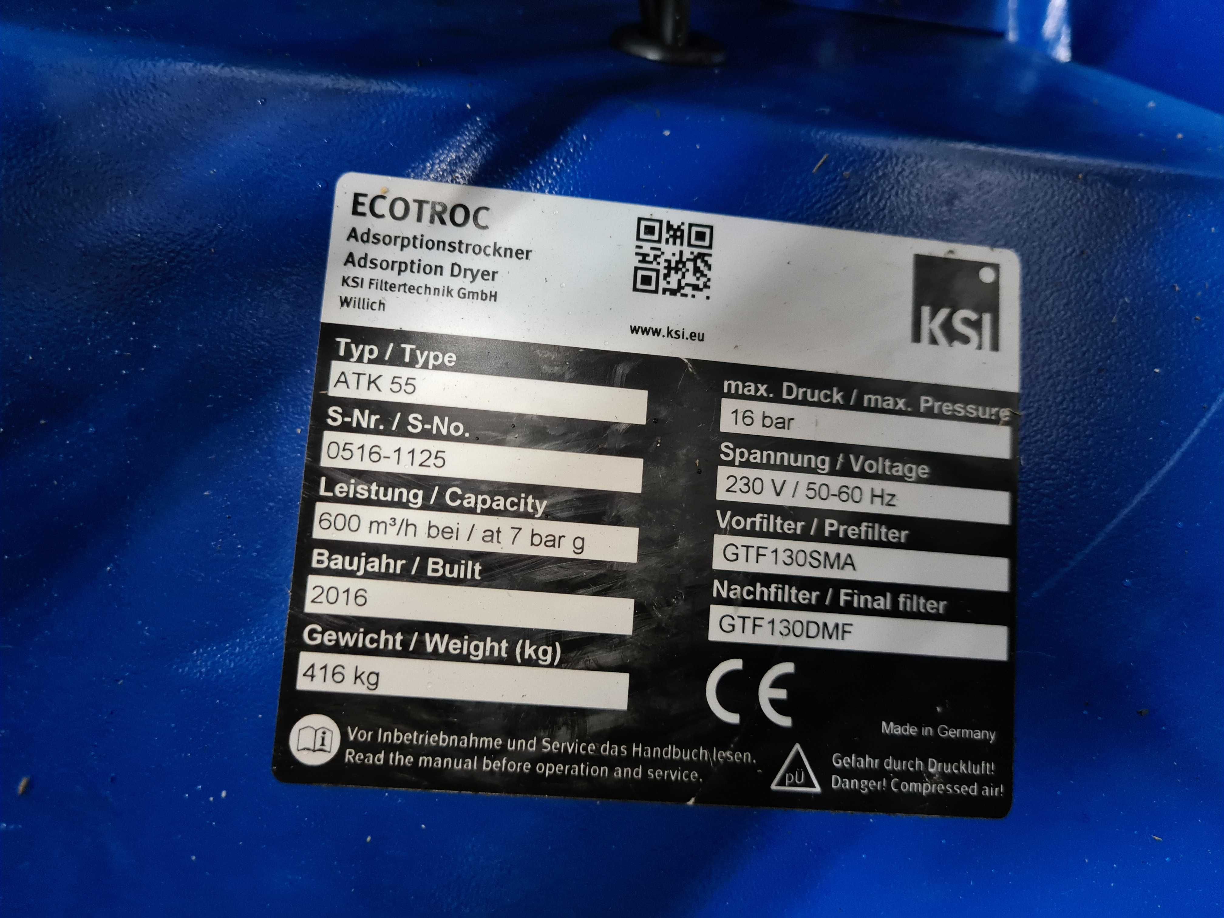 Osuszacz adsorpcyjny ECOTROC ATK 55, 10m3/min, 2016r