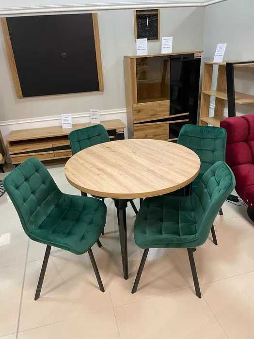 (950) Stół okrągły rozkładany + 4 krzesła, nowe 1190 zł