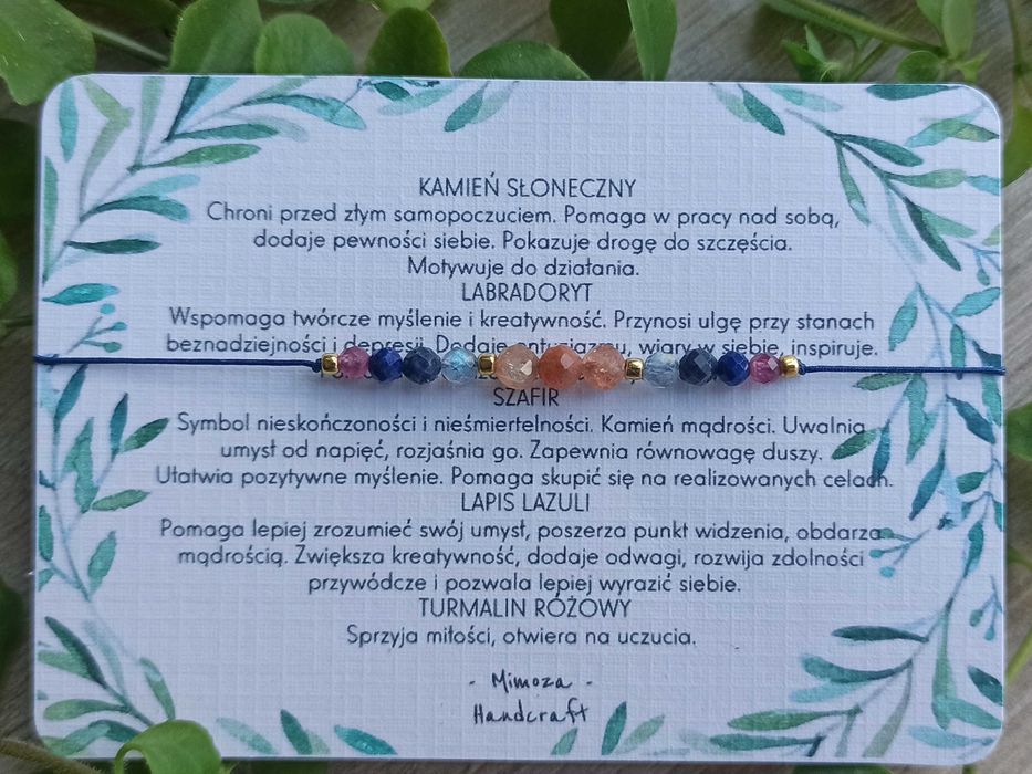Bransoletka na szczęście, na sznurku, kamienie, amulet