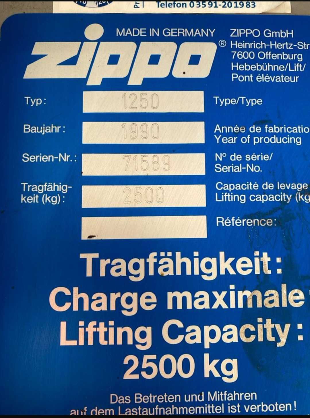 Podnośnik Dwukolumnowy Śrubowy Zippo 2500kg 2,5 T Faktura Niemiecki