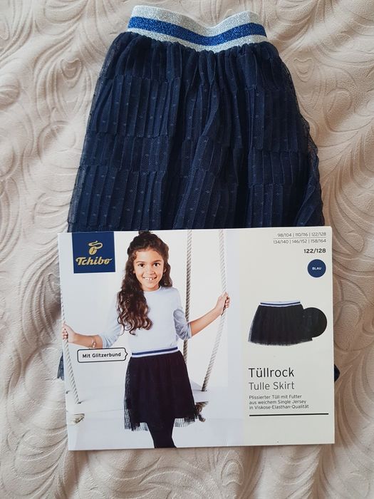 Granatowa spódnica Tchibo r.122/128, tiulowa