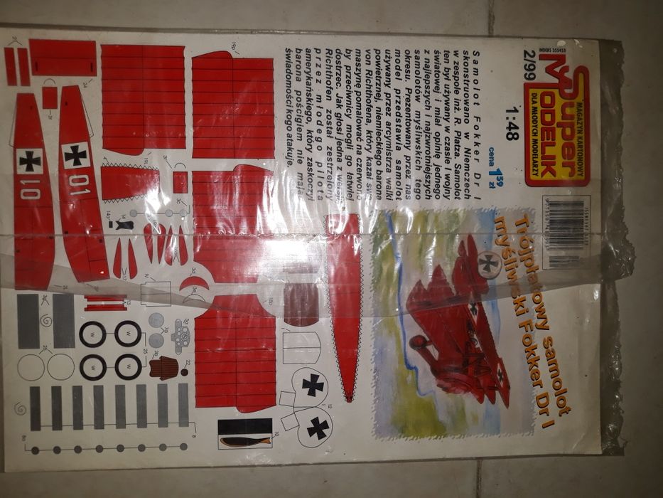 Super Modelik 1:48 Fokker Dr I model kartonowy jeszcze w folii