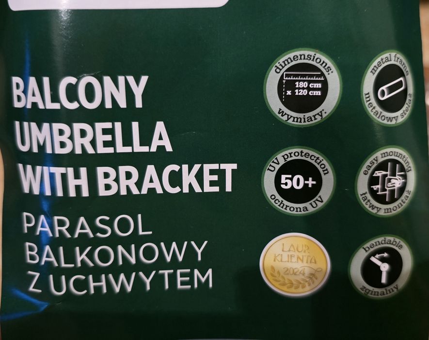 Parasol balkonowy, ogrodowy 180x120, ochrona UV50