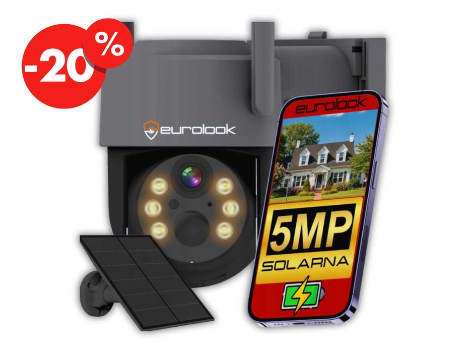 Nowa Kamera Solarna 5MP WiFi Obrotowa Zewnętrzna IR LED 30m - OKAZJA
