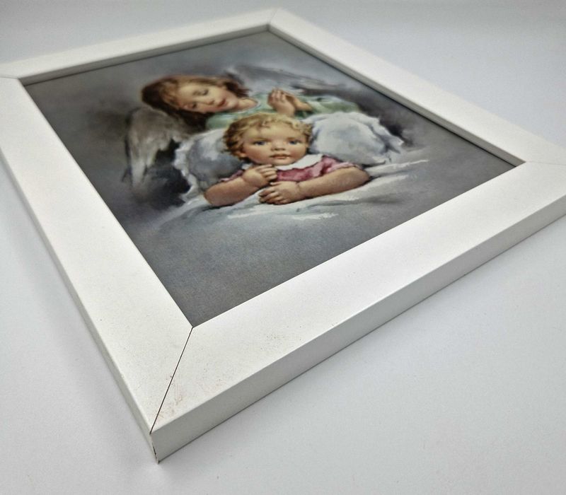 Obraz dziecko oraz Anioł Stróż, bała rama, obraz do zawieszenia