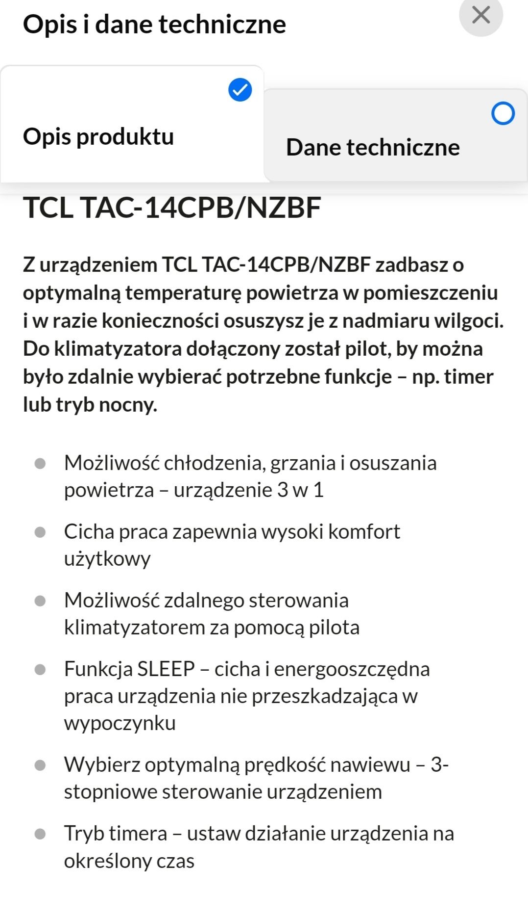 Klimatyzator przenośny TCL-14CPB/NZBF czarny