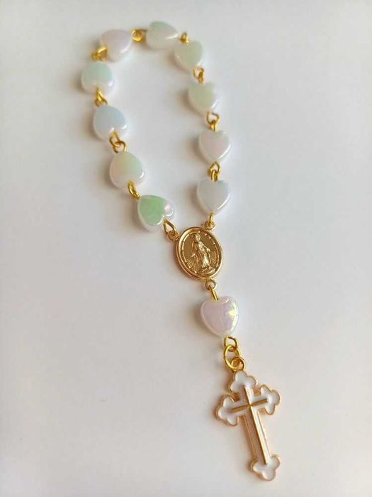 Różaniec dziesiątka serduszka Komunia Święta na Chrzest podziękowanie