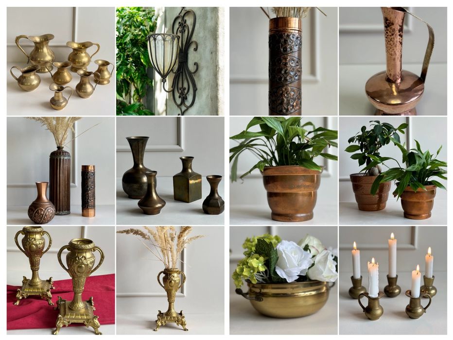 Мідне бронзове латунне кашпо лійка  порцелянове вінтаж латунь медь