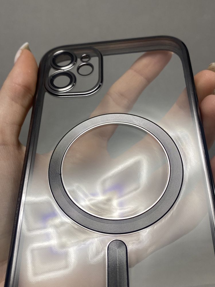 Чохол на айфон 11 iPhone прозорий чорний захист на камері  MagSafe