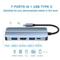 Hub Хаб 7в1 для Macbook, Ноутбук HDMI USB 3.0 TypeC Ethernet USB HUB