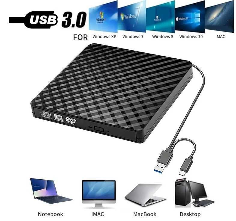 Gravador leitor externo DVD RW Slim | USB 3.0 ou TIPO C