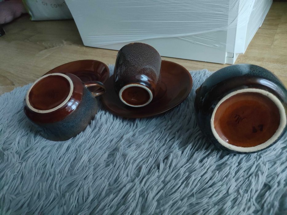 Mirostowice ceramika Agat, PRL filiżanka , mlecznik czarka , talerzyki