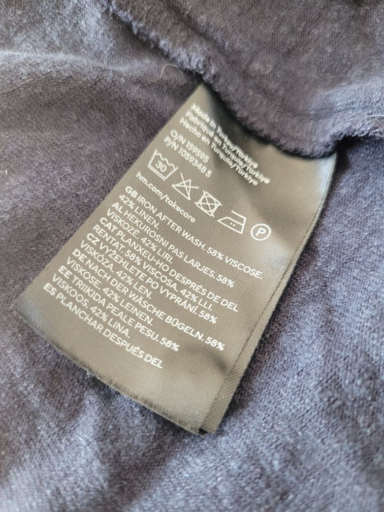 Długa lniana sukienka koszulowa z kołnierzykiem oversize H&M