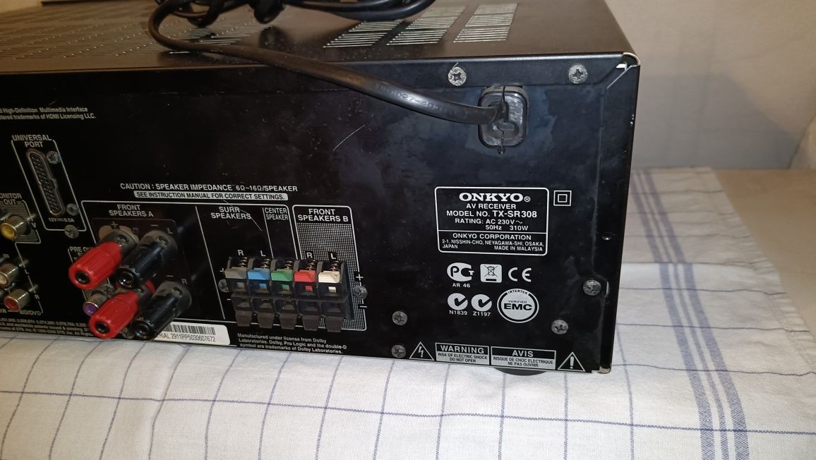Amplituner wzmacniacz Kino Domowe Onkyo TX-SR 308 HDMI, 3D z Radiem FM