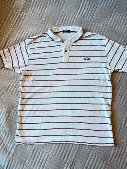 Koszulka polo Hugo Boss biała w paski rozmiar L/XL