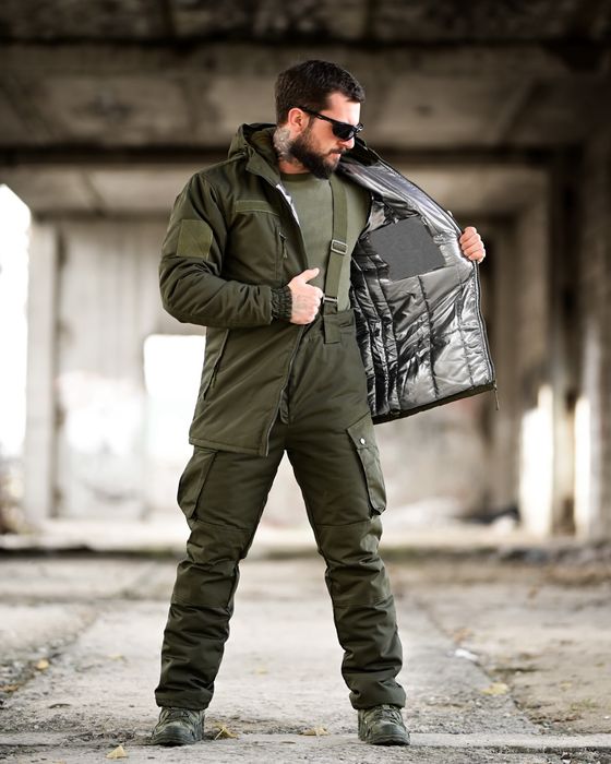 Зимний костюм олива, зимняя одежда, костюм олива мужской