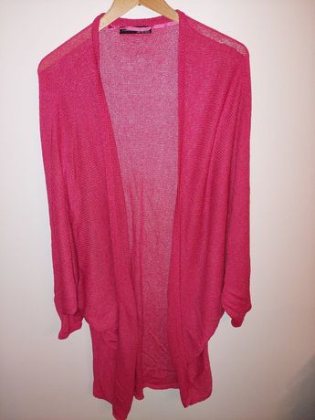 Sweter długi oversize w pięknym malinowym kolorze