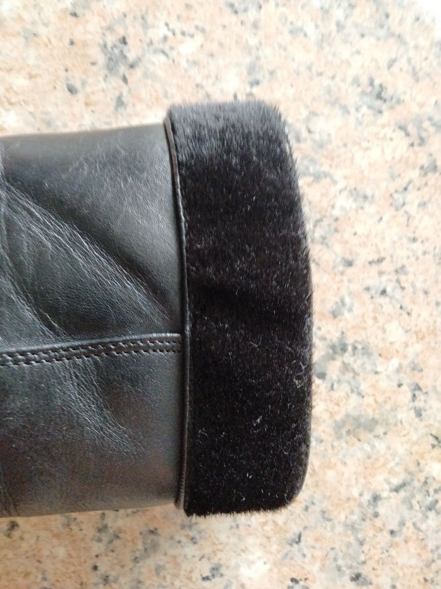 Buty skórzane zimowe damskie na słupku stan db czarne gruba skóra r.37