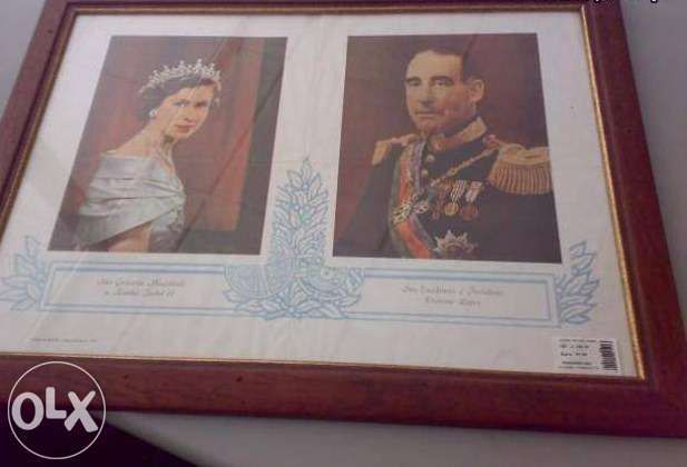 Quadro com Poster de Rainha Isabel II e Presidente Craveiro Lopes