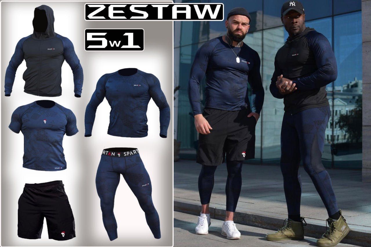 Komplet 5w1 Sportowej Odzieży Termoaktywnej Spartan Blue & Black XXL