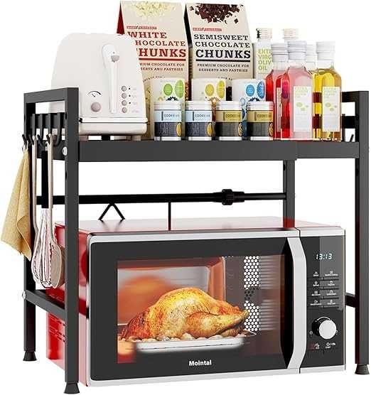 Regulowana Półka na Mikrofalówkę 2 poziomy 8 haczyków pólka kuchenna