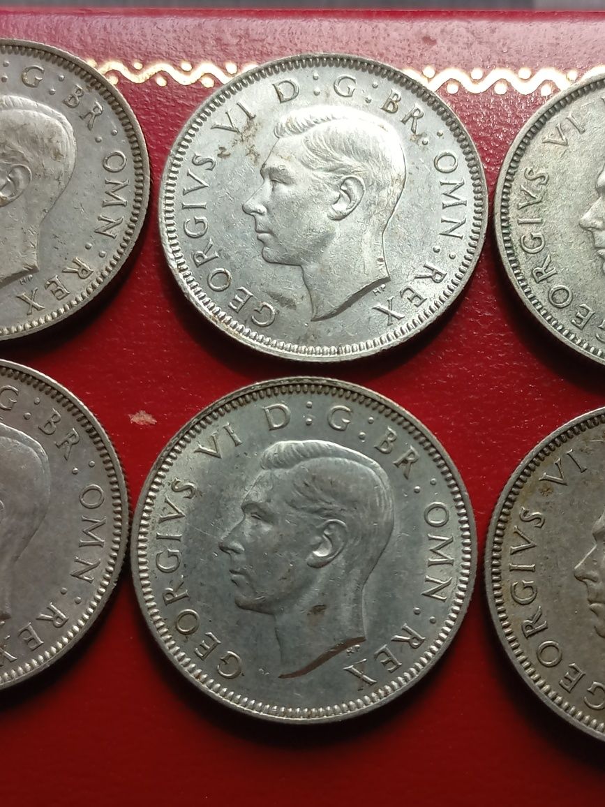 Wielka Brytania-Anglia- Jerzy VI, zestaw monet 1 szyling, srebro