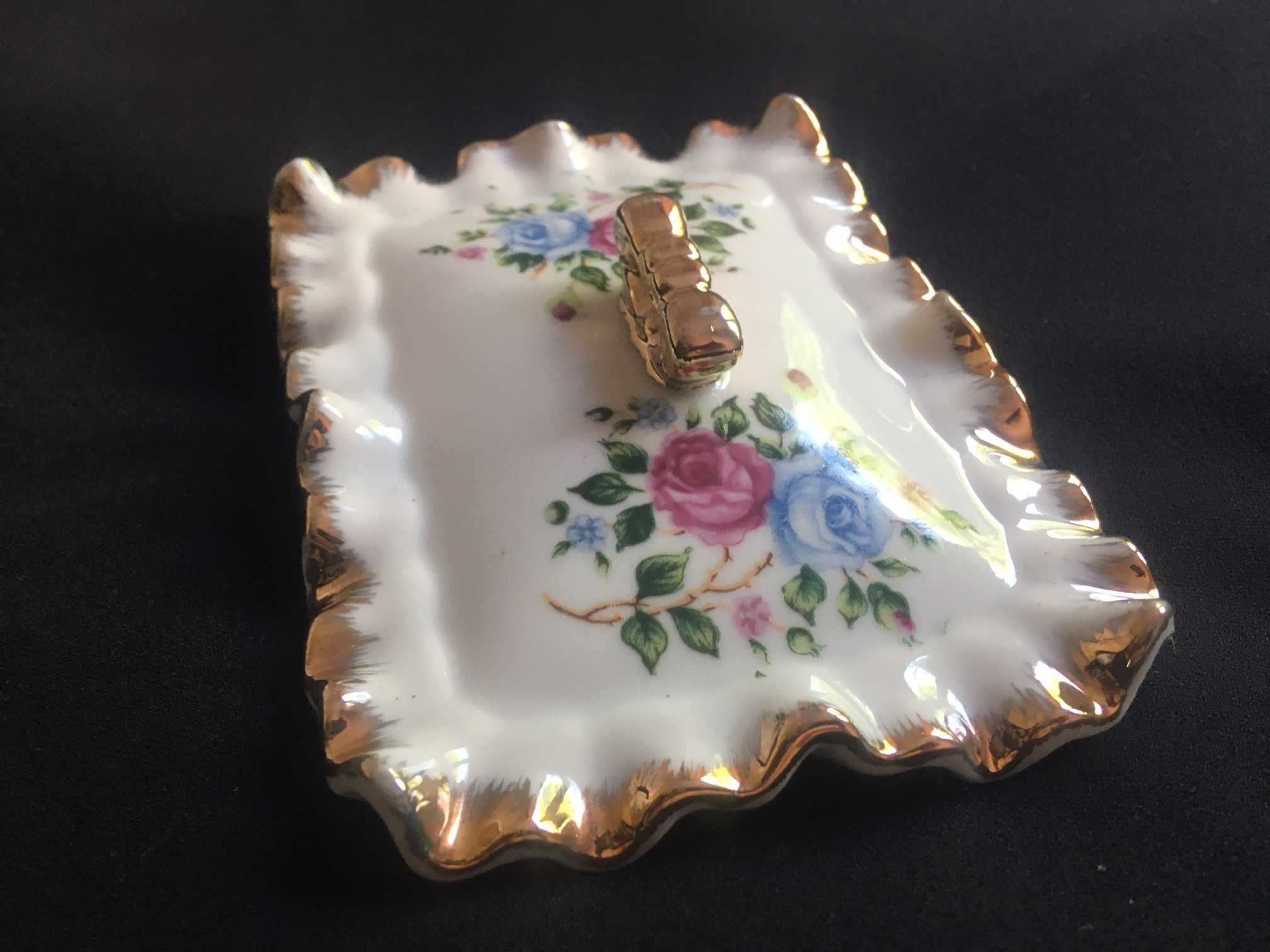 Stara pokrywka szkatułka porcelana PRL róża