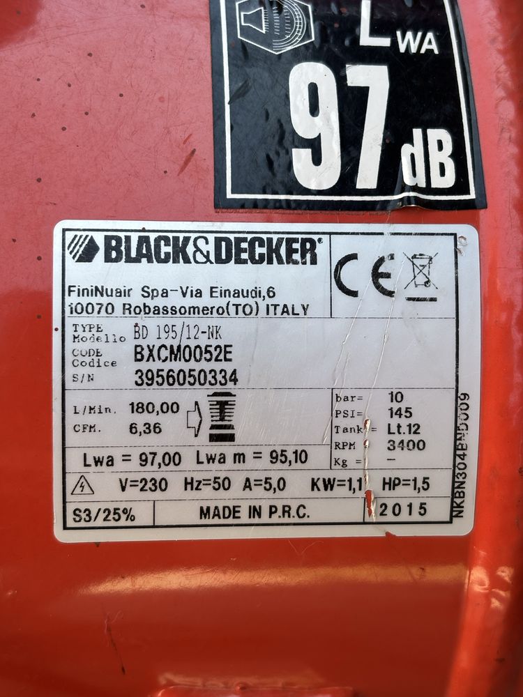 Black&Decker BD 195/12-NK sprężarka kompresor bezolejowy