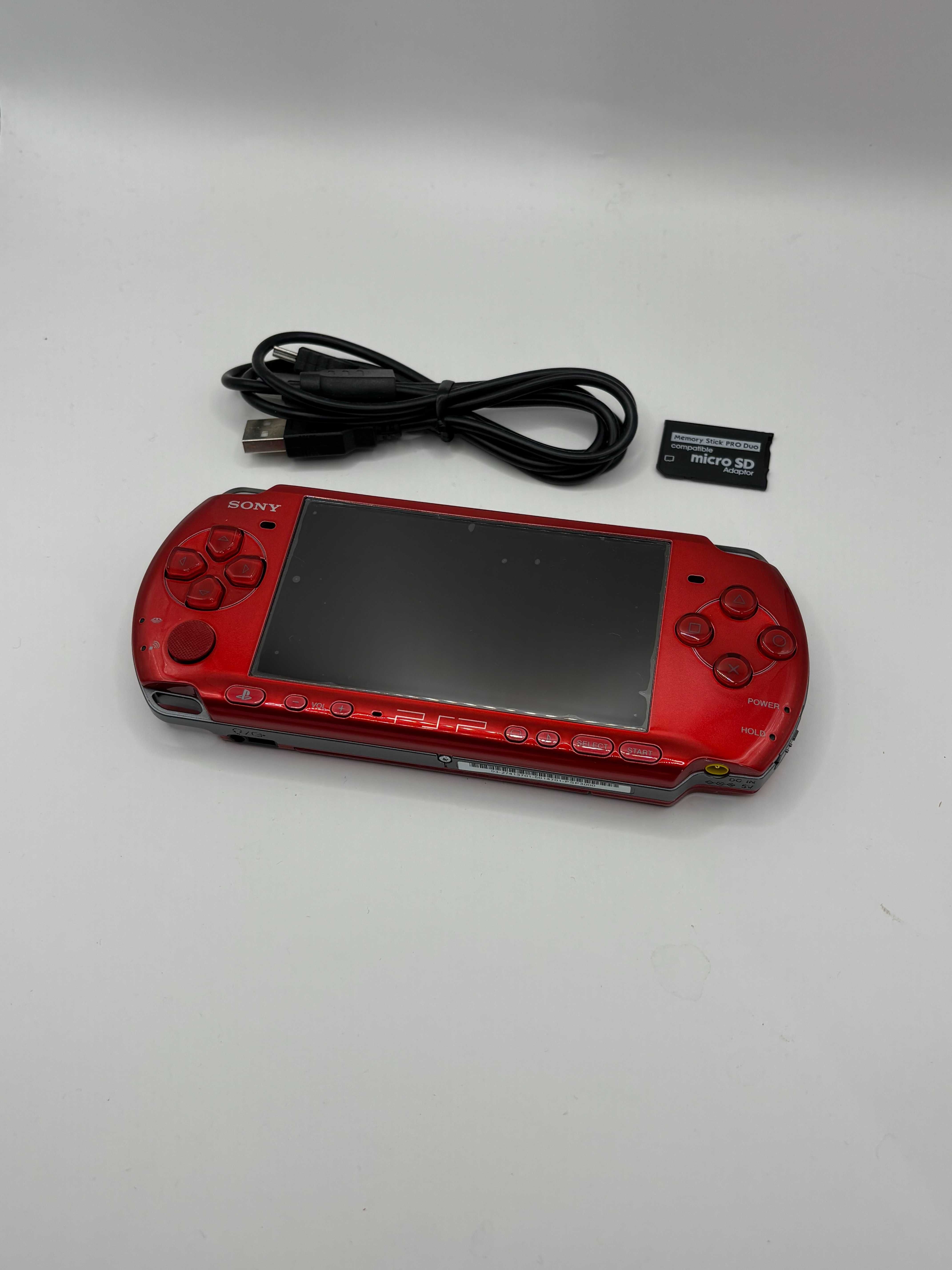 czerwona konsola PSP 3000 slim pudełko + adapter + kabel stan IDEALNY