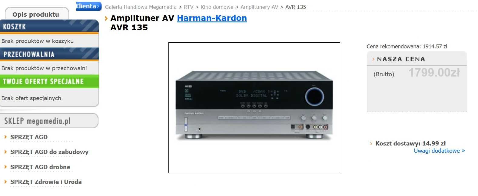 Amplituner AV Harman-Kardon AVR 135 Dolby ProLogic2 6.1 DTS RDS Pilot