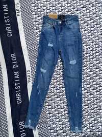 Spodnie rurki jeansy jeans z dziurami wysoki stan
