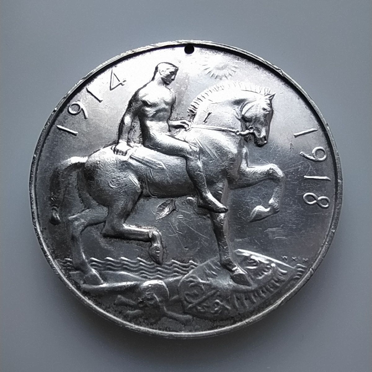 British War Medal 1914x1918 jak srebrna moneta suweren korona Ag